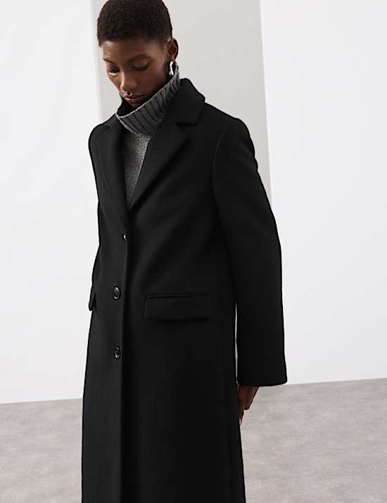 Lange, getailleerde jas van wolmix met ruitpatroon