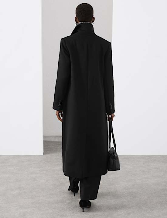 Lange, getailleerde jas van wolmix met ruitpatroon