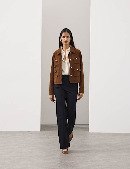 Suede Collared Pocket Cropped Jacket