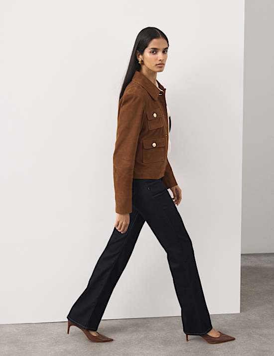 Suede Collared Pocket Cropped Jacket