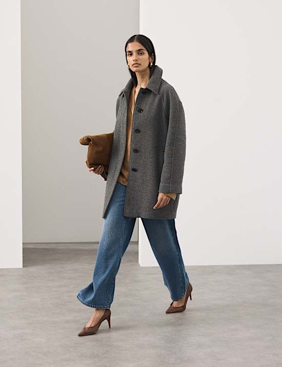 Longline Car Coat with Wool