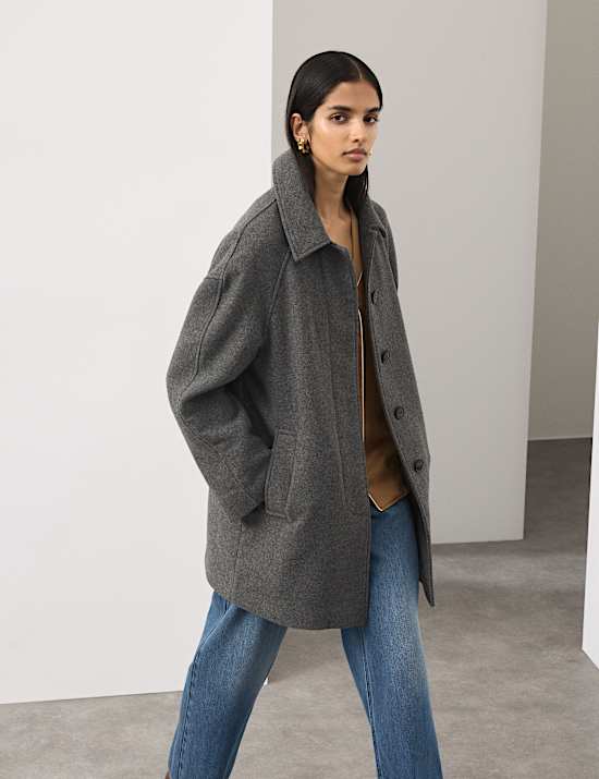 Longline Car Coat with Wool