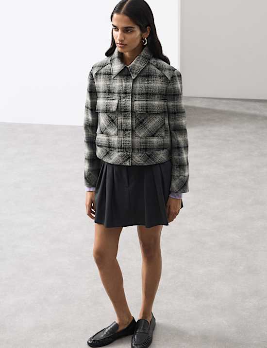 Pure Wool Checked Cropped Jacket