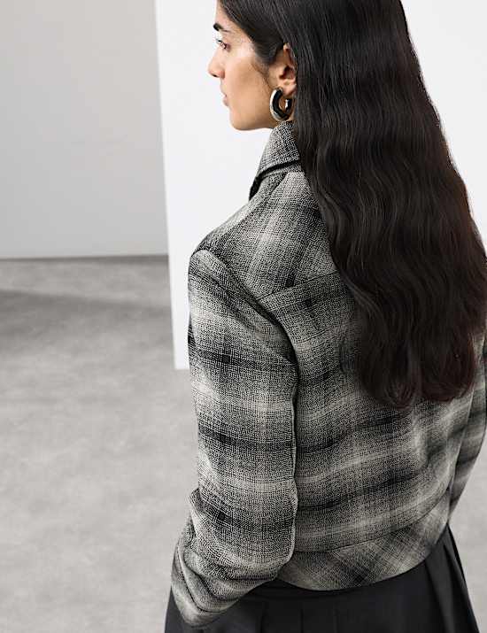 Pure Wool Checked Cropped Jacket
