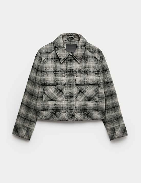 Pure Wool Checked Cropped Jacket