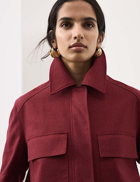 Linen Blend Cropped Utility Jacket