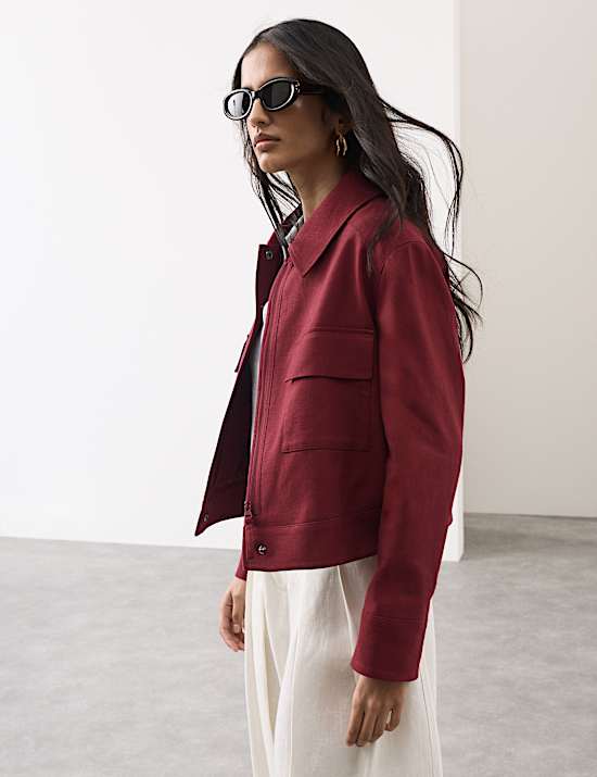 Linen Blend Cropped Utility Jacket