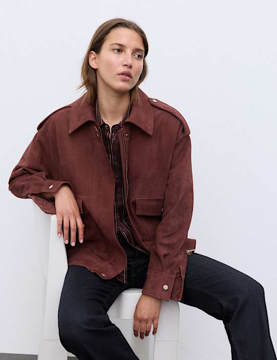 Blouson d&rsquo;aviateur en su&eacute;dine avec encolure