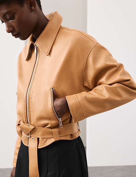 Leather Belted Biker Jacket