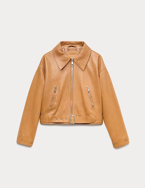 Leather Belted Biker Jacket