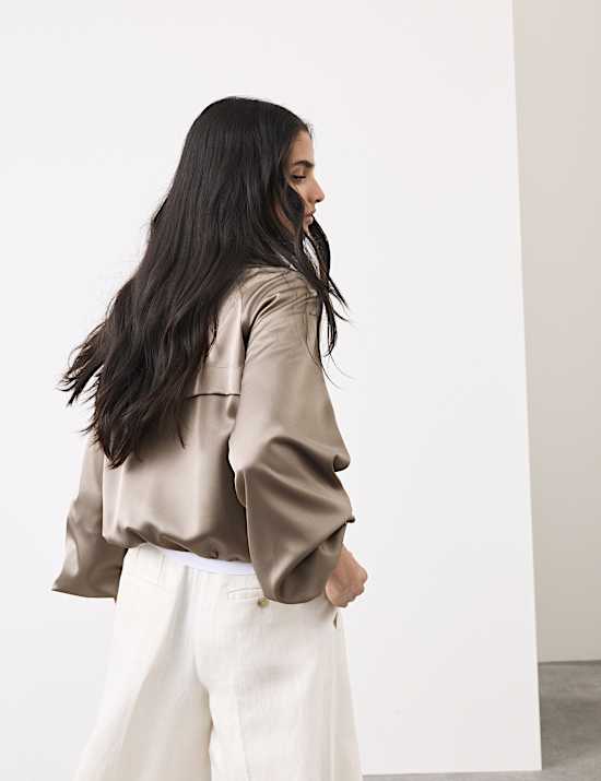 Satin Lightweight Funnel Neck Bomber Jacket