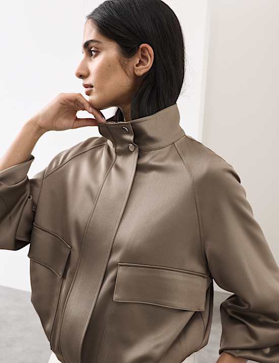 Satin Lightweight Funnel Neck Bomber Jacket
