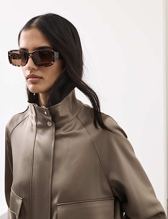 Satin Lightweight Funnel Neck Bomber Jacket