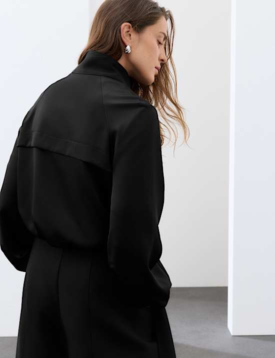 Satin Lightweight Funnel Neck Bomber Jacket