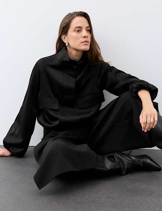 Satin Lightweight Funnel Neck Bomber Jacket