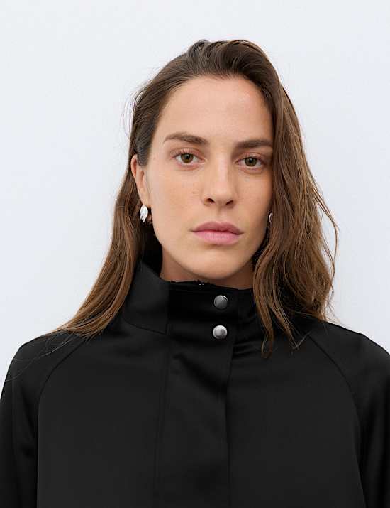 Satin Lightweight Funnel Neck Bomber Jacket