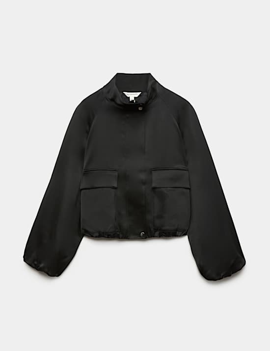 Satin Lightweight Funnel Neck Bomber Jacket