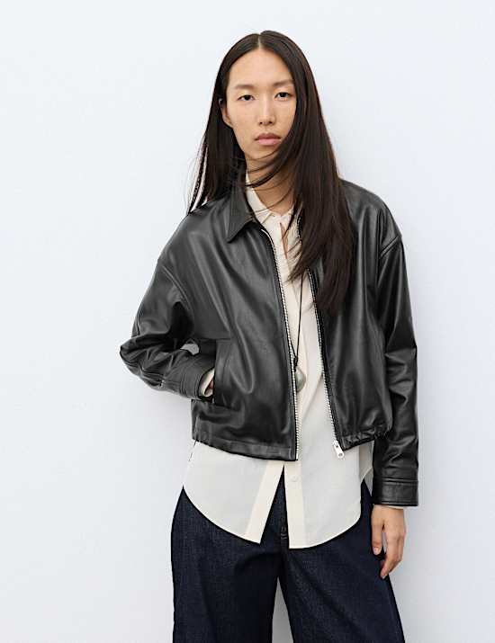 Leather High Shine Collared Cropped Jacket