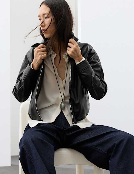 Leather High Shine Collared Cropped Jacket