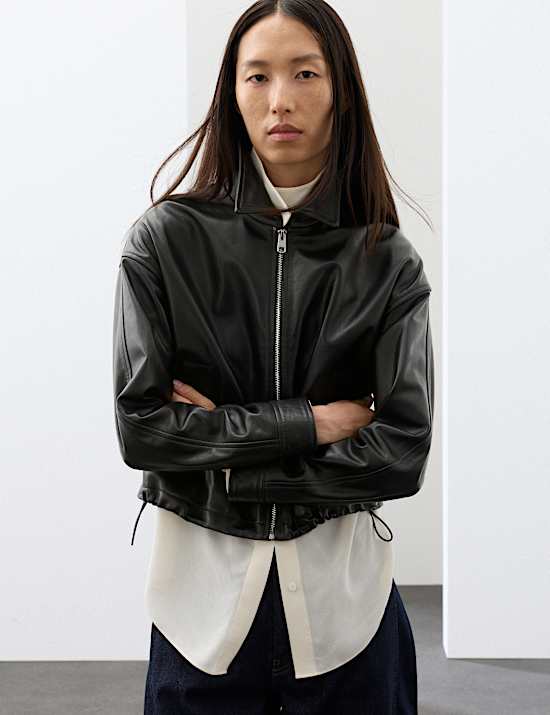 Leather High Shine Collared Cropped Jacket