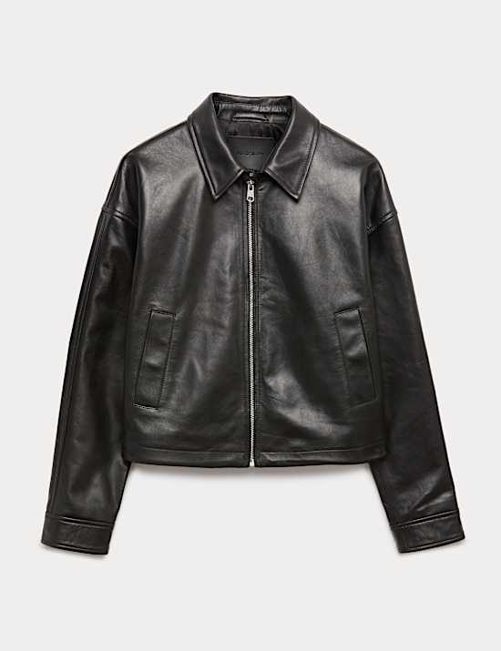 Leather High Shine Collared Cropped Jacket