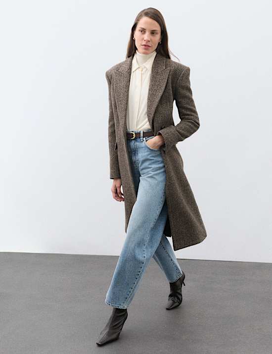 Wool Rich Herringbone Tailored Coat