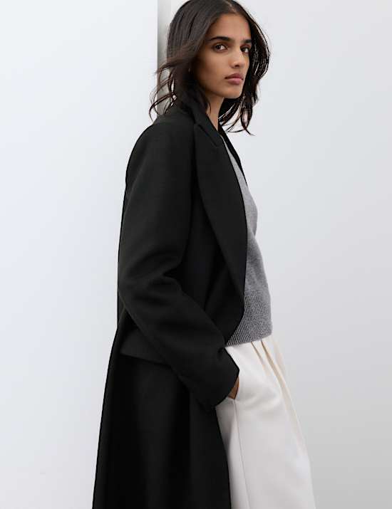 Wool Blend Single Breasted Tailored Coat