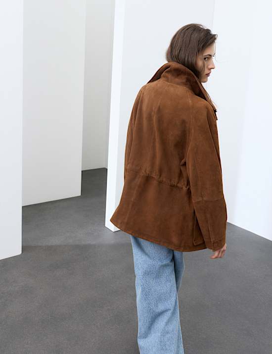 Suede Funnel Neck Longline Jacket