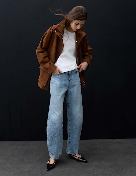Suede Funnel Neck Longline Jacket