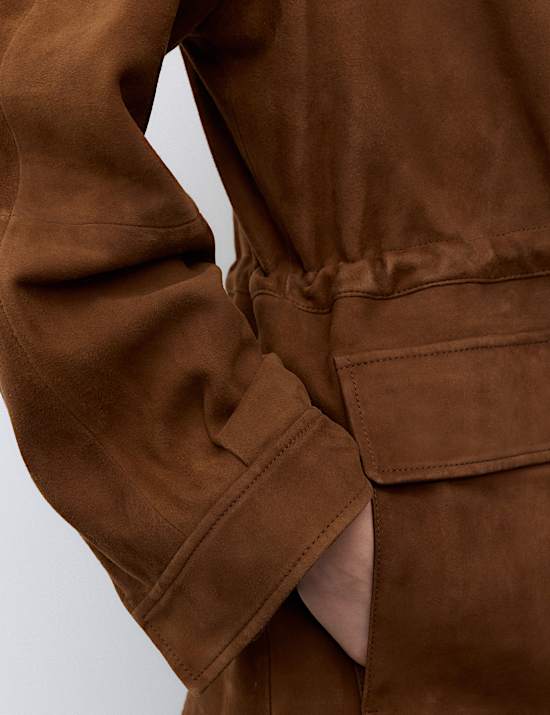 Suede Funnel Neck Longline Jacket