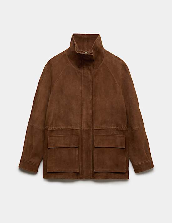Suede Funnel Neck Longline Jacket