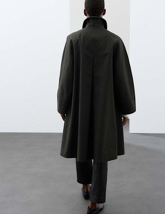 Pure Cotton Checked Collared Longline Car Coat