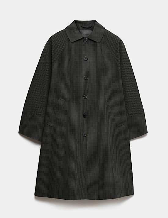 Pure Cotton Checked Collared Longline Car Coat