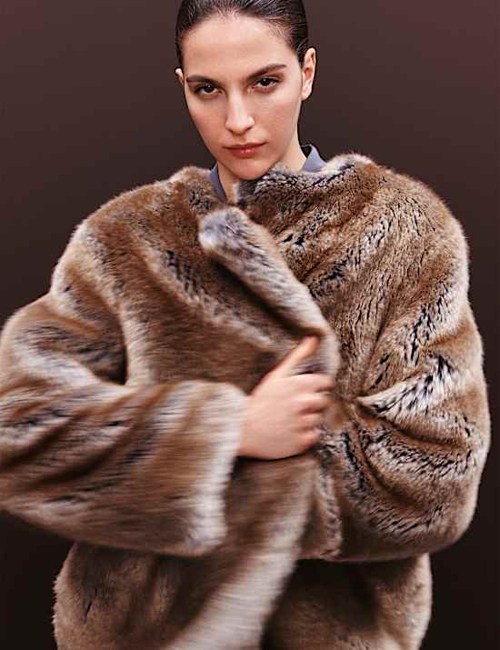 Faux Fur Collarless Longline Coat