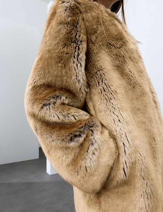 Faux Fur Collarless Longline Coat