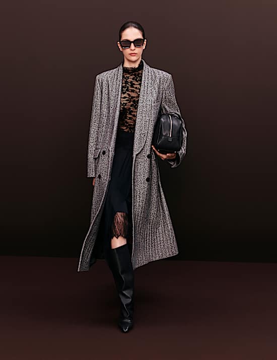 Wool Blend Herringbone Longline Tailored Coat