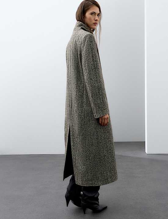 Wool Blend Herringbone Longline Tailored Coat