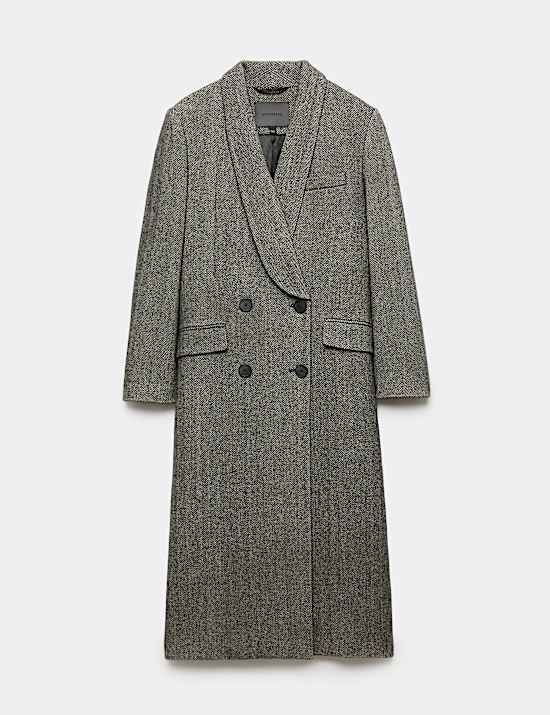 Wool Blend Herringbone Longline Tailored Coat