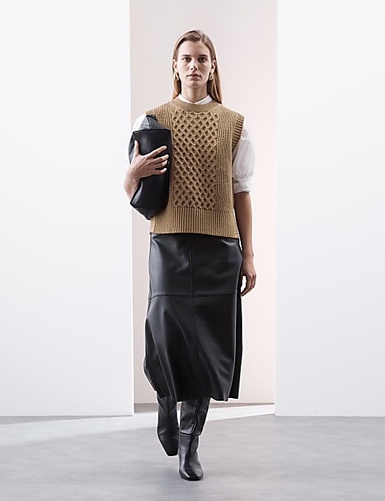 Wool Rich Cable Knit Round Neck Knitted Vest