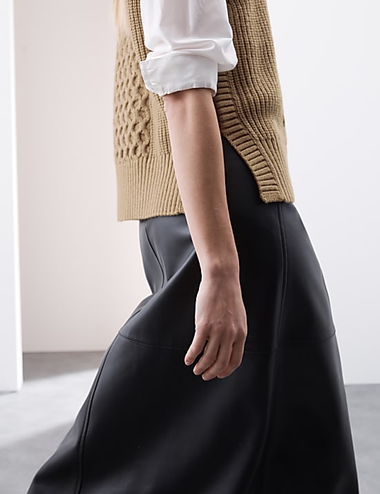 Wool Rich Cable Knit Round Neck Knitted Vest