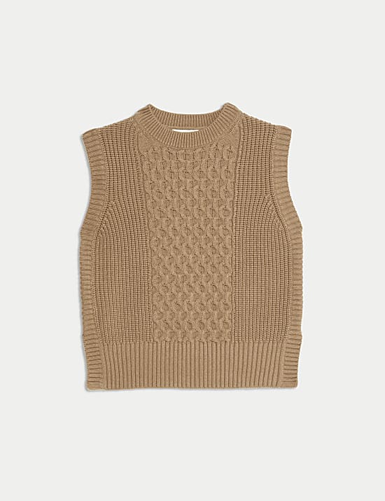 Wool Rich Cable Knit Round Neck Knitted Vest