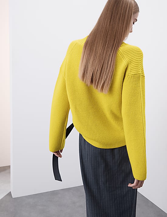 Pure Merino Wool Ribbed V-Neck Jumper