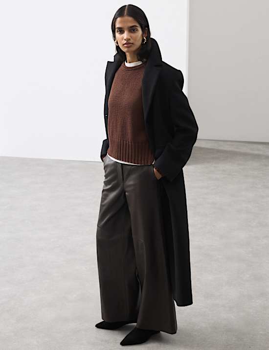 Pure Merino Wool Ribbed Crew Neck Jumper