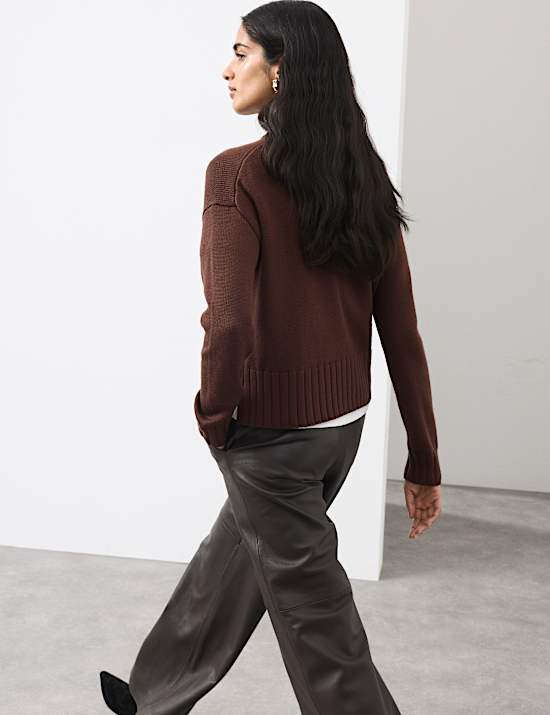 Pure Merino Wool Ribbed Crew Neck Jumper