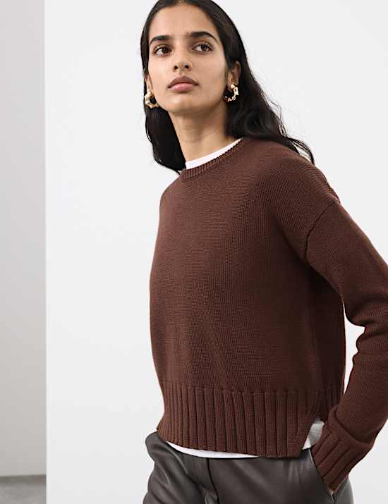 Pure Merino Wool Ribbed Crew Neck Jumper