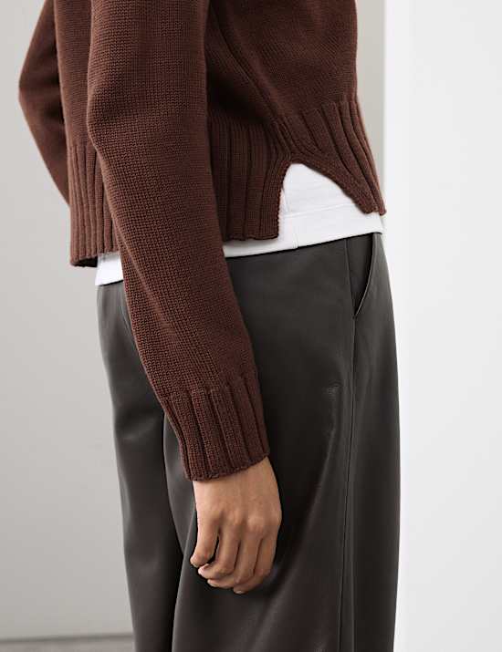 Pure Merino Wool Ribbed Crew Neck Jumper