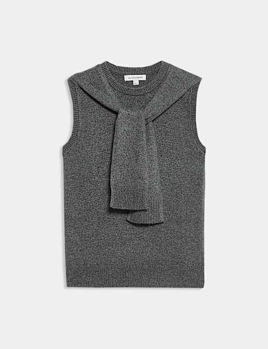 Merino Wool Rich Tie Front Knitted Vest