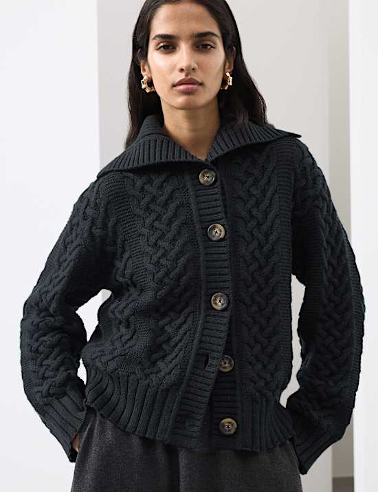 Pure Wool Collared Cardigan