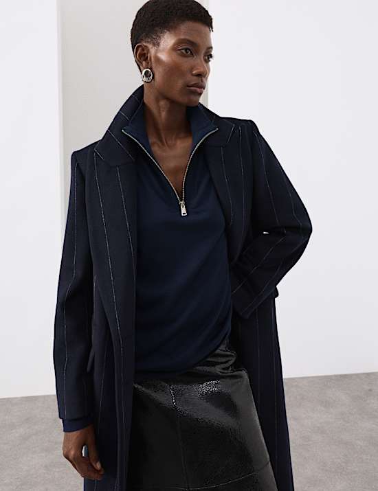 Pure Merino Wool Funnel Neck Half Zip Jumper