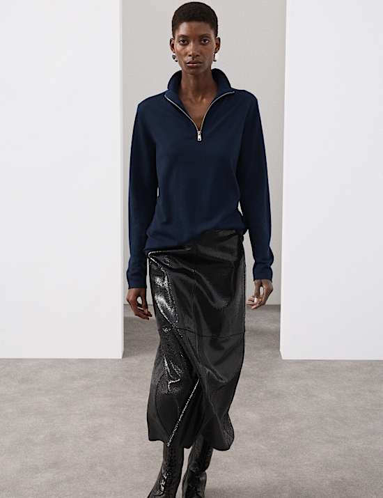 Pure Merino Wool Funnel Neck Half Zip Jumper